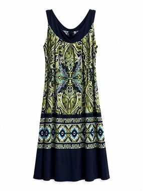 Enfocus Studio 16W Navy and Olive Printed Midi Sleeveless Dress Lightweight Chic